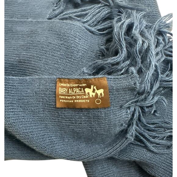 100% Baby Alpaca Indigo Blue Weave Brushed Fringed Scarf Wrap Neck Warmer 80x22” - Picture 2 of 4